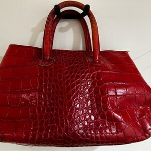 Red Crocodile Embossed Leather Tote